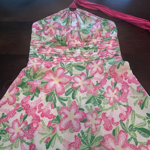 Lilly Pulitzer Silk Vintage Label Halter Dress Floral Pink Cottagecore Women 8 - Picture 4 of 9